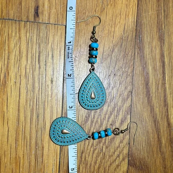 3/$25 Turquoise Beaded Teardrop Dangle Earrings - Picture 3 of 4